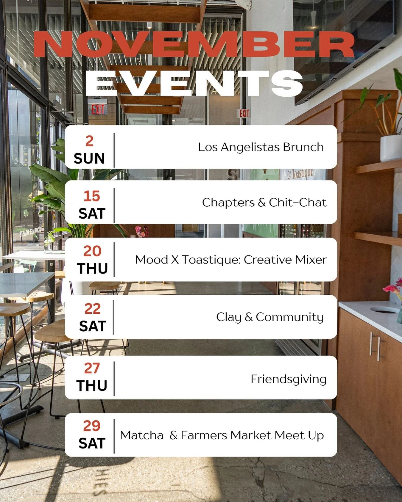 Welcoming in November with a new lineup of events! From cozy brunches to ceramic workshops, we have it all! Make sure to stop by and join in this fall 🍁🍵