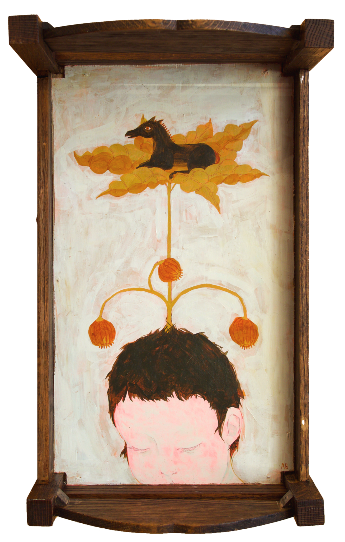 "Rhiannon’s Son is a Foal (And No, She Did Not Eat Him)"
Acrylic and colored pencil on a wooden doll’s bed
20 x 12 x 8in, 2025 NFS