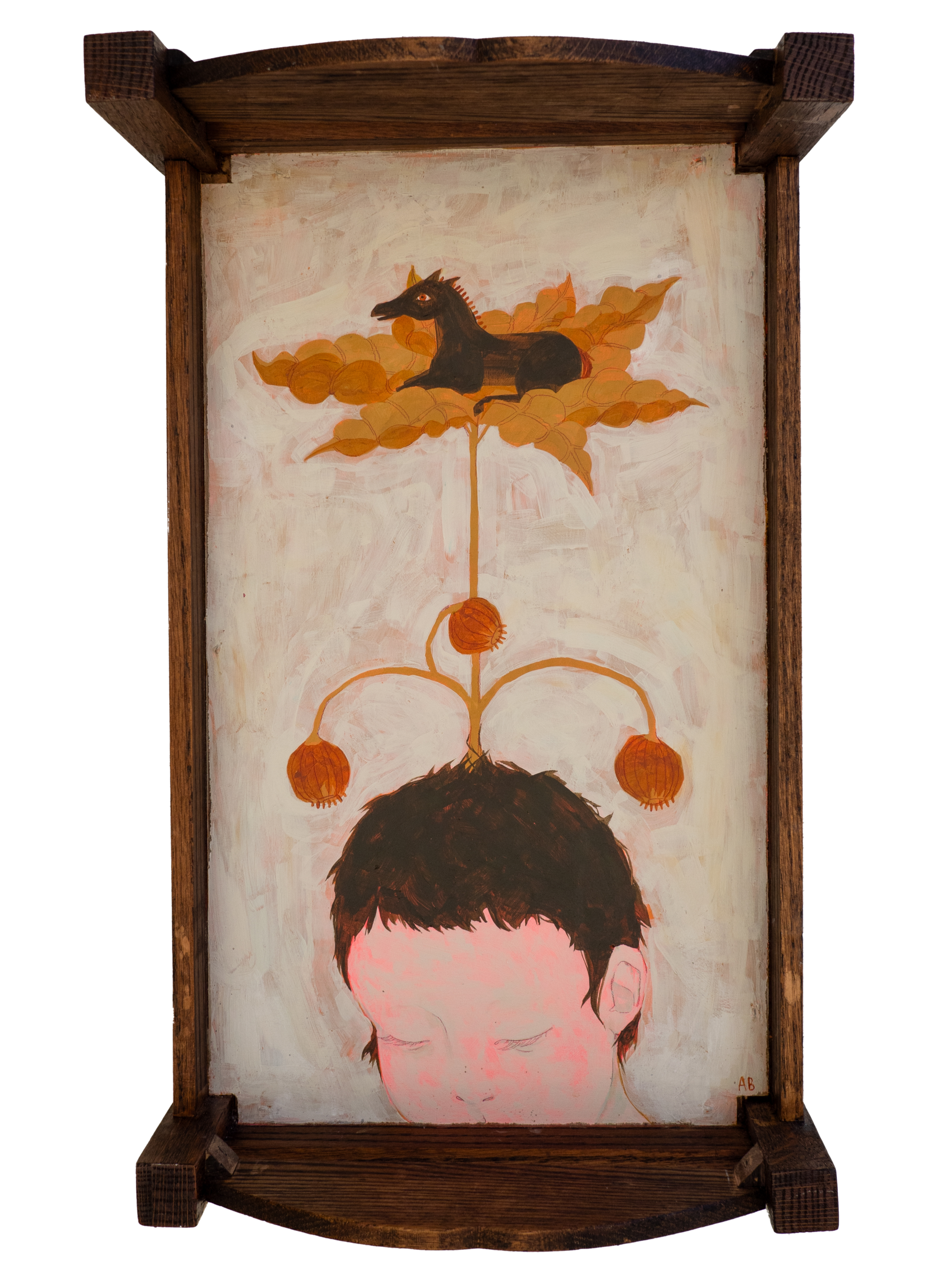 "Rhiannon’s Son is a Foal (And No, She Did Not Eat Him)"
Acrylic and colored pencil on a wooden doll’s bed
20 x 12 x 8in, 2025, $1900