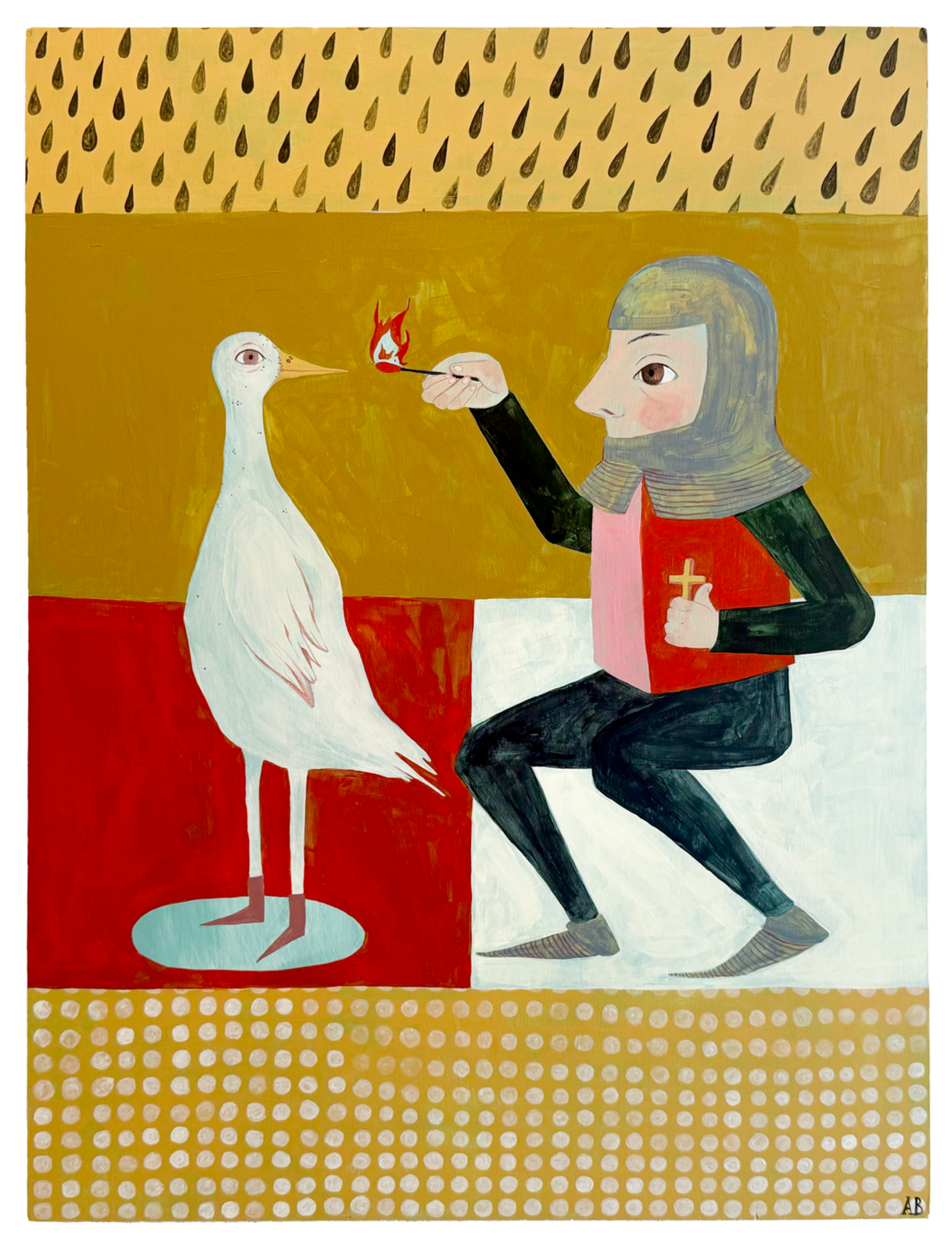 “Burn the Trespassers at 1307 Degrees Fahrenheit II” acrylic on cradled wood panel, 24 x 18 x 1.5in, $950