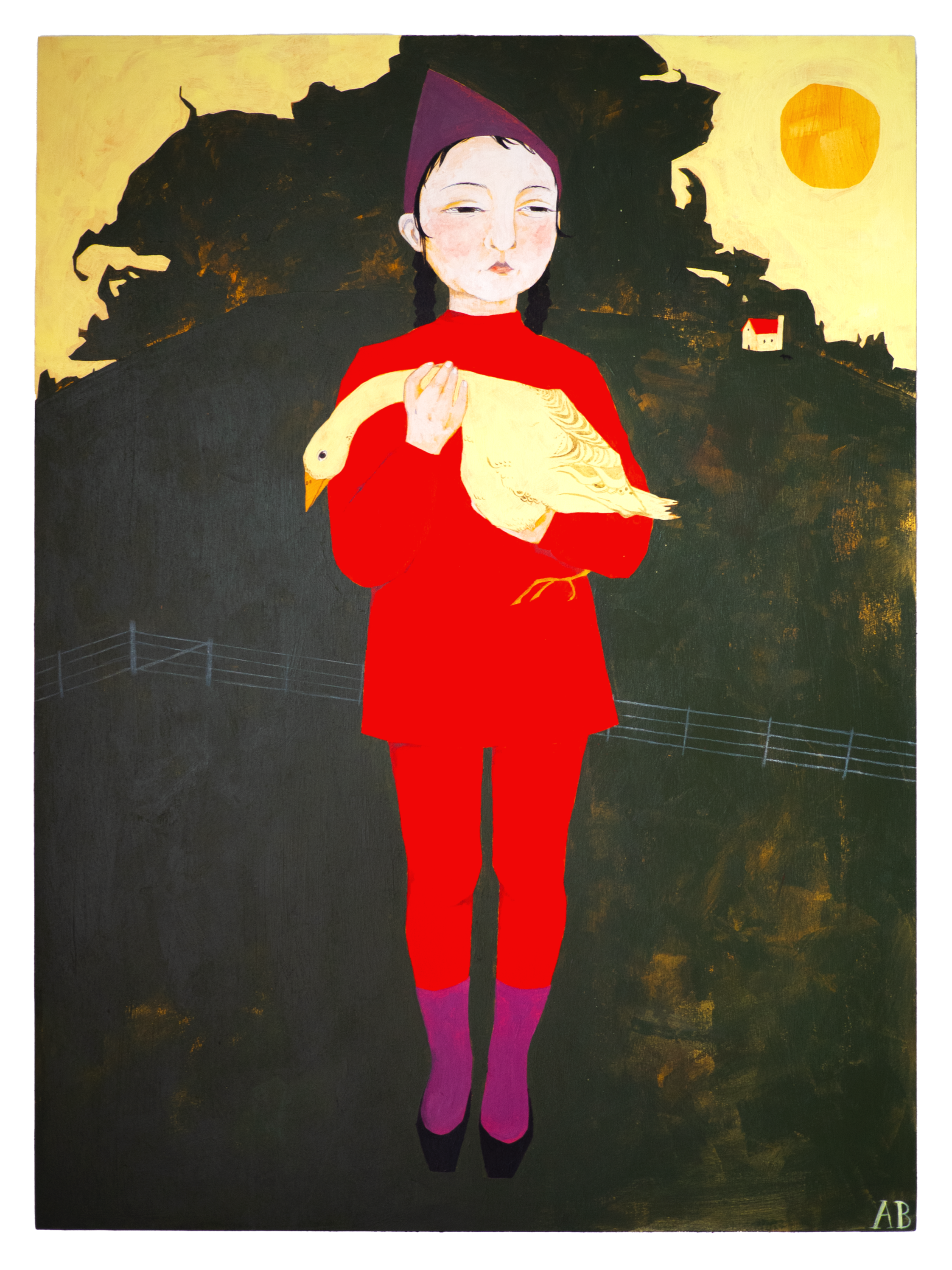 “Every Day One Hundred Birds are Sacrificed” acrylic and colored pencil on cradled birch panel, 30 x 22 x 1 5/8in, 2026, NFS