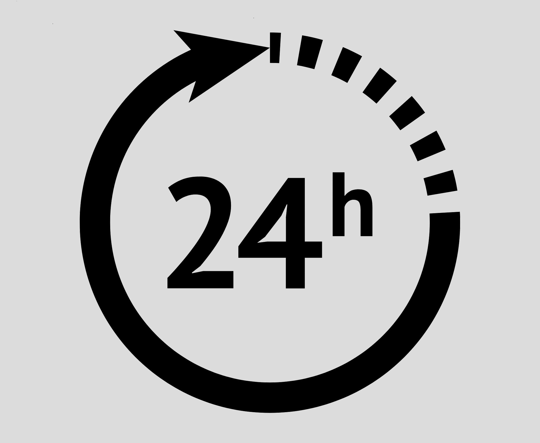 24-hour symbol with circular arrow and dotted line