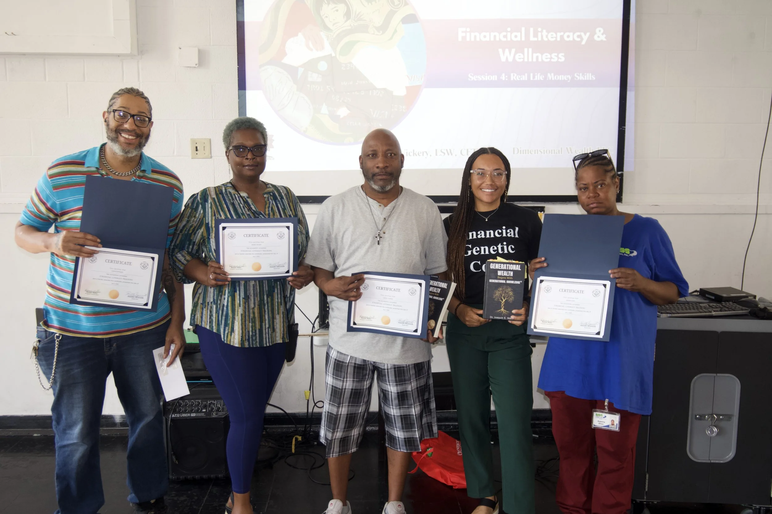  Honoring dedication to financial independence! Participants posing with Jaelyn Vickery while showing off their official certificates of completion from the Dimensional Wealth Financial Literacy &amp; Wellness Summer Program. 