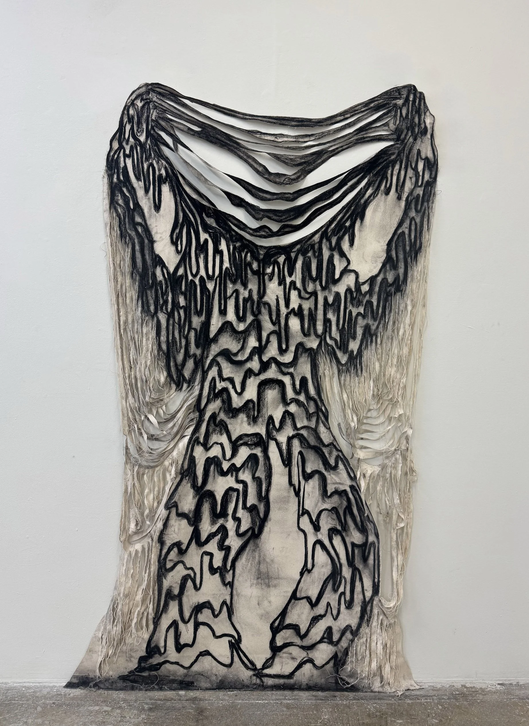 Can I rearrange myself? At what cost?
2025
Charcoal on cut canvas
 81.5 x 42 inches