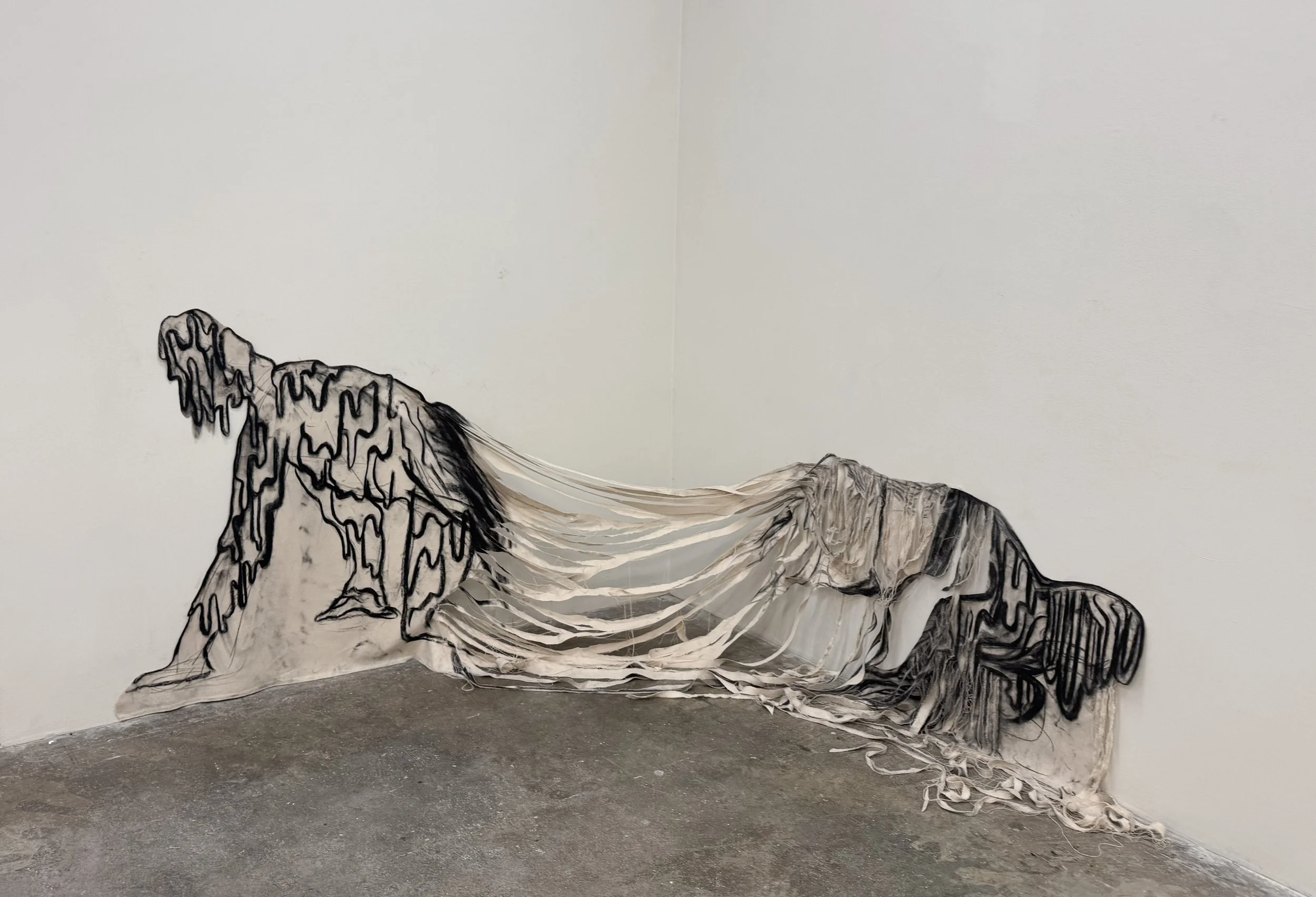 Pull yourself up by your bootstraps
2025
Charcoal on torn canvas
approximately 72 x 32 inches