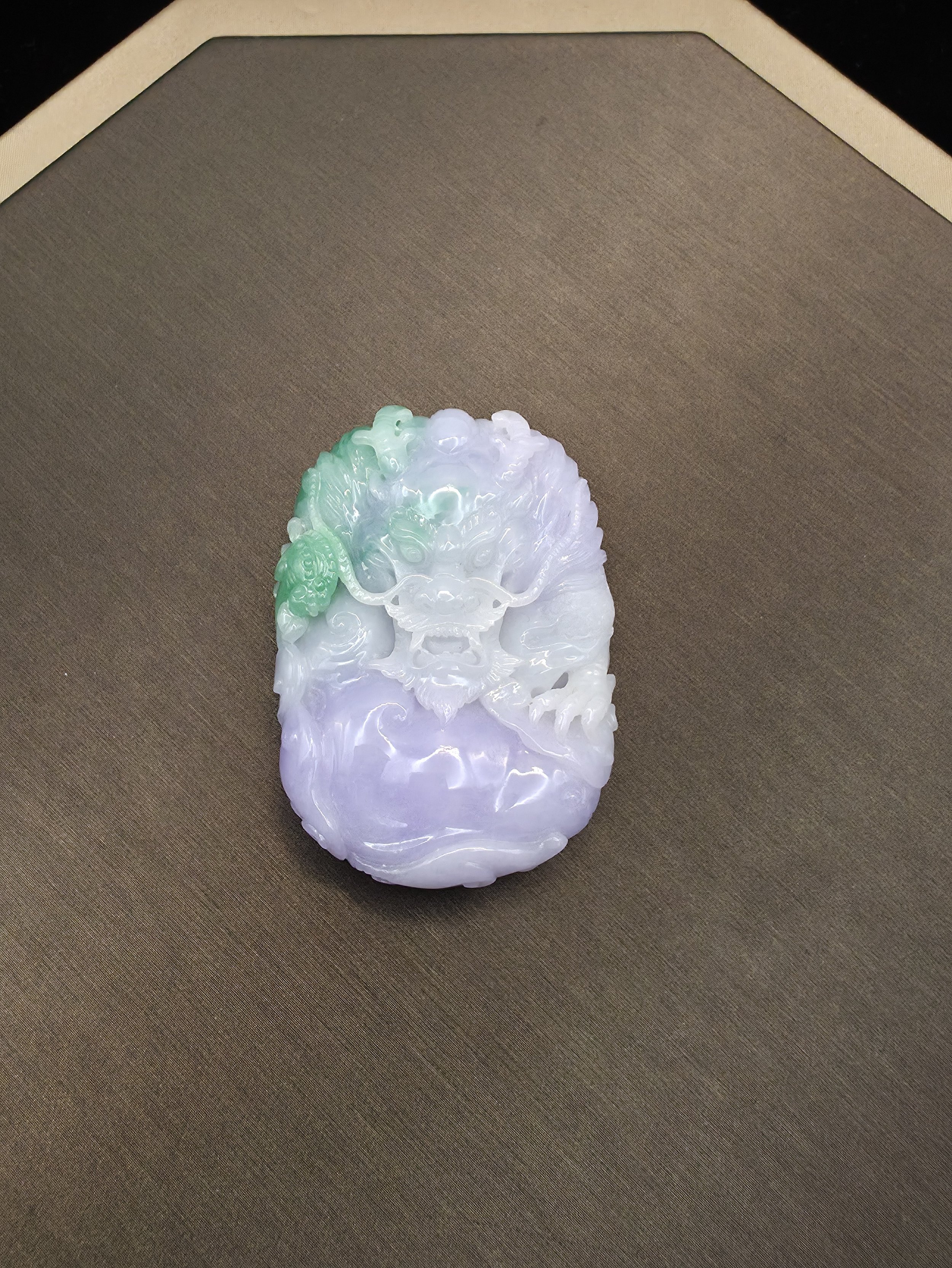 The Four Clawed Dragon - Green and Lavender Dragon Pendant by Li-Hong Jade