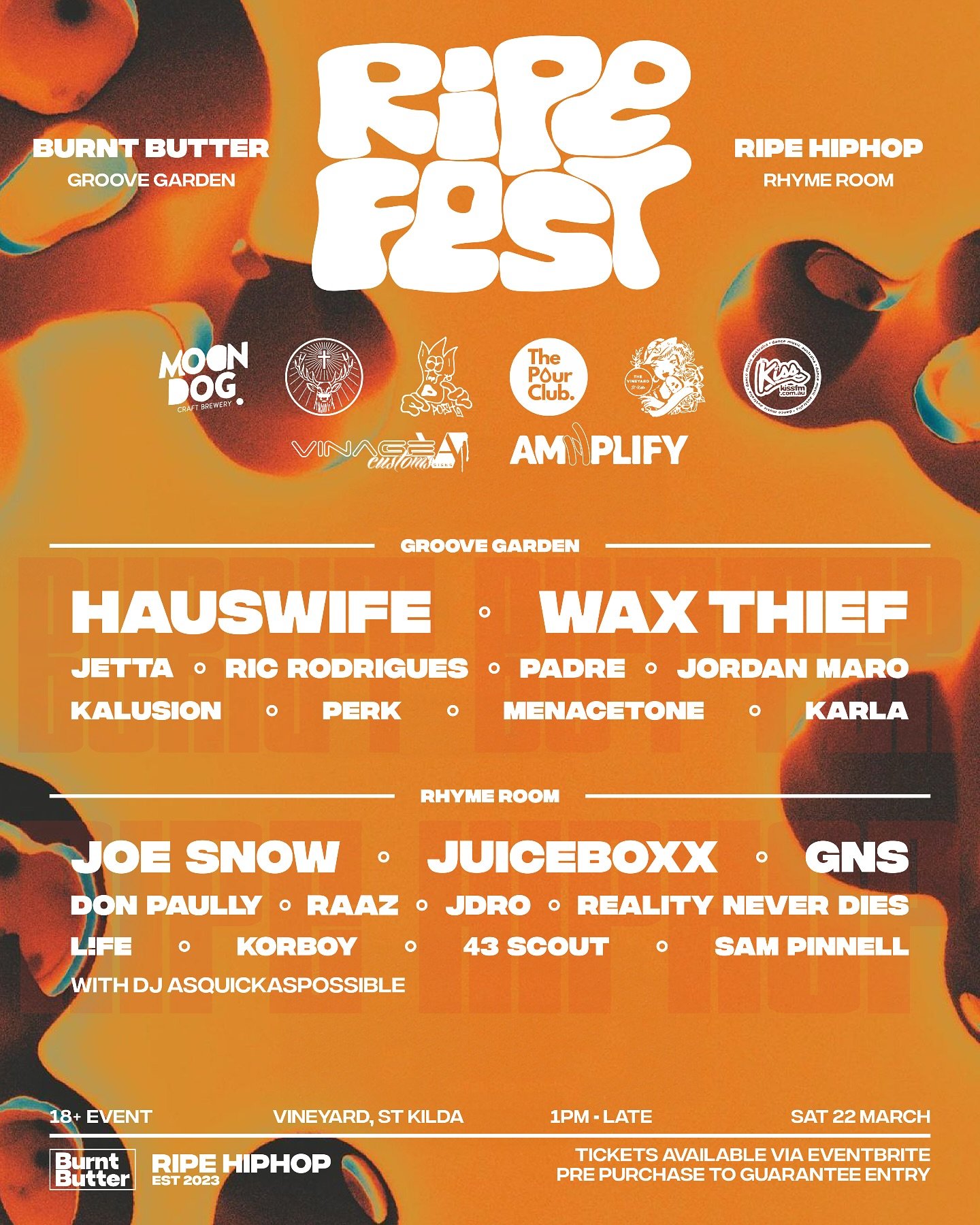 Ripe Fest 

Sat March 22nd
1PM - LATE

The best techno, groove and hip hop in Melbourne 

Use code KarlaFest for a cheeky discount 😘 

@burntbutterevents 
@ripehiphop