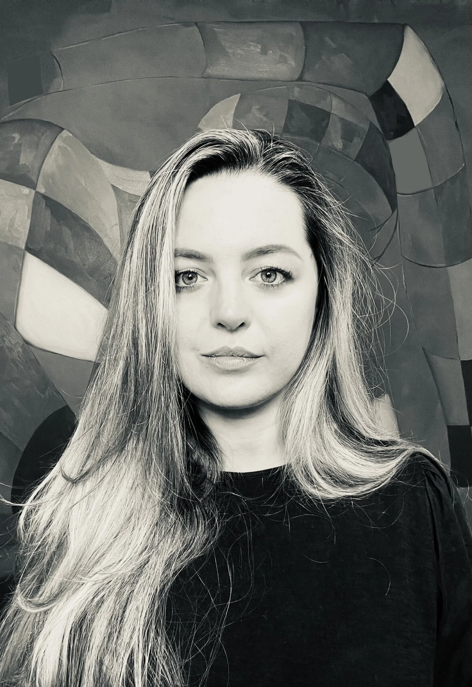 Portrait of contemporary artist Iwona Van Niekerk, whose geometric figurative paintings are inspired by Western Australia's red earth.