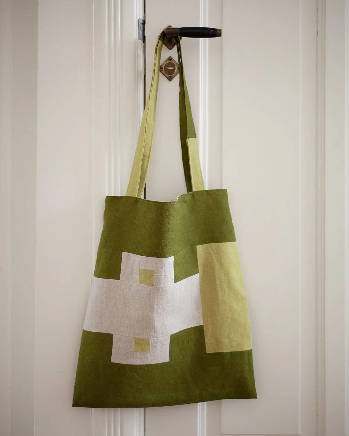 Green Tonal Wave Linen Tote Bag