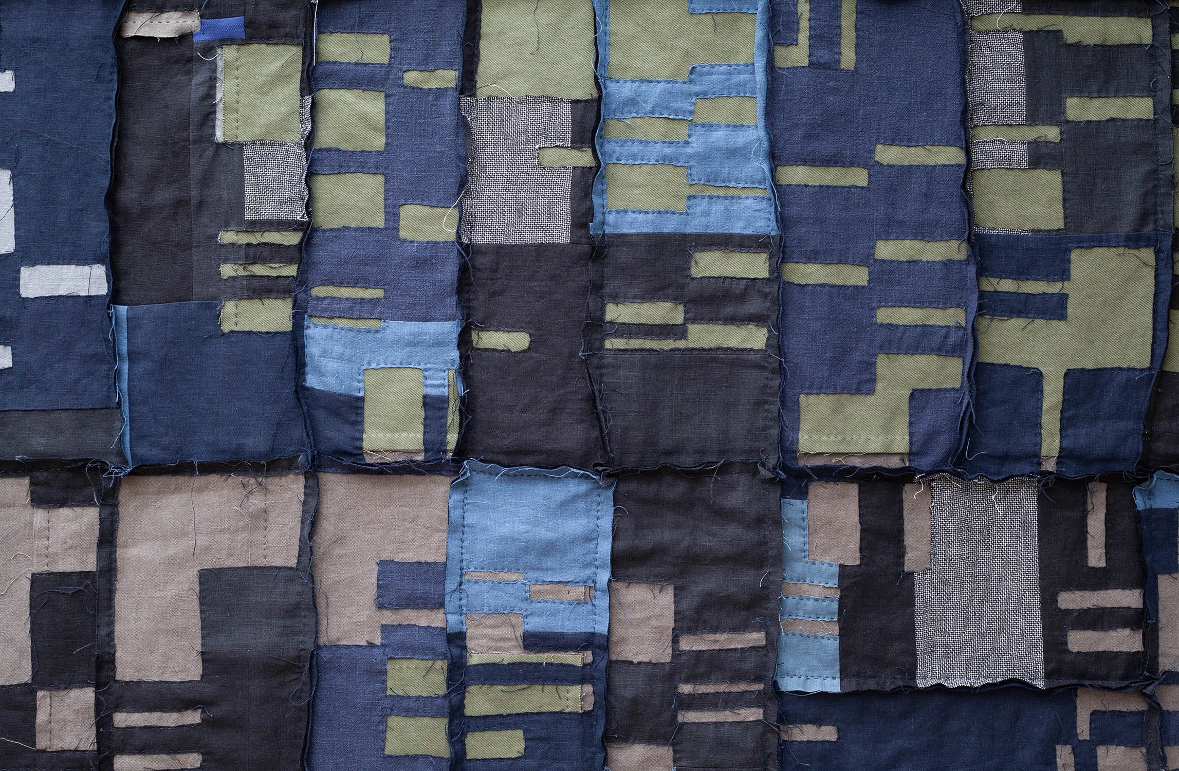 Philadephia Vacant Lot Quilt, 2026. Hand stitched linen and cotton, 48” x 54” (122 x 137 cm)