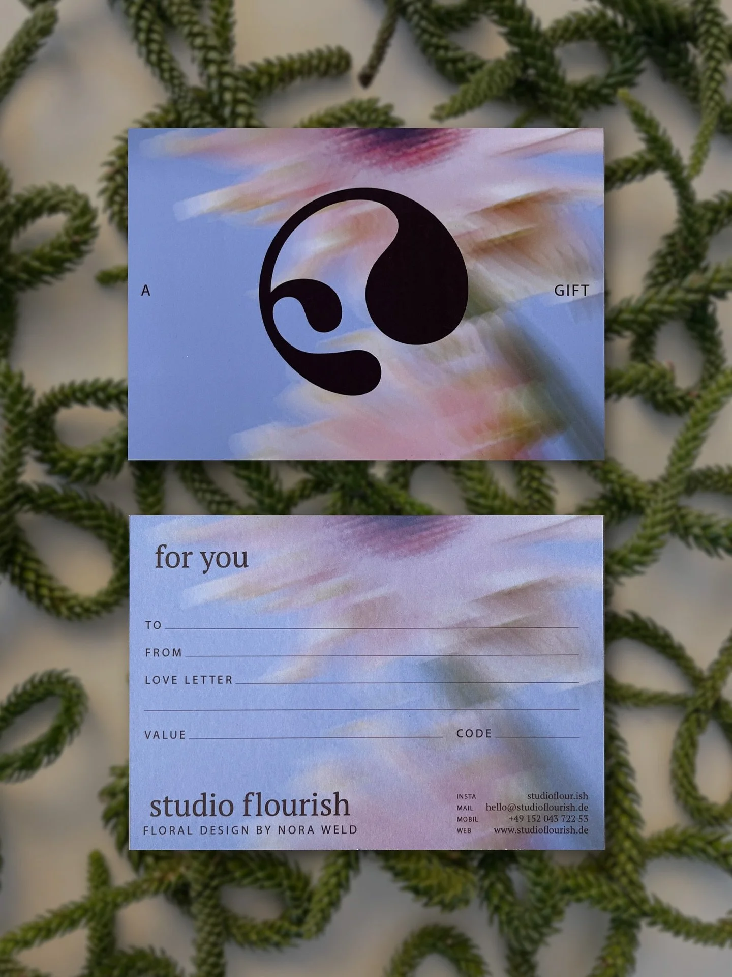 the flourish gift certificate ✨
say it with blooms

order via insta dm or mail hello@studioflourish.de