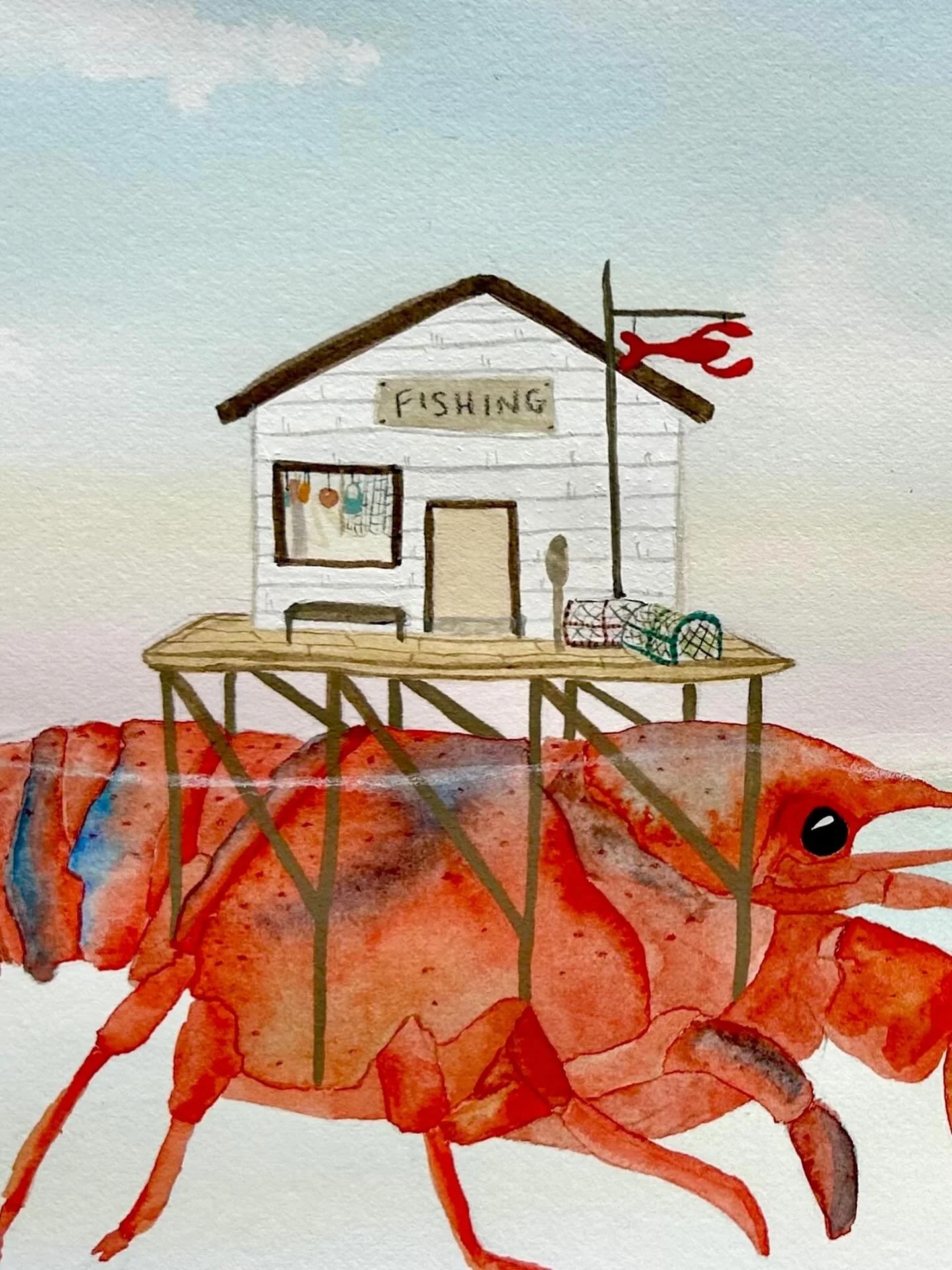 A close up of my Lobster Shack watercolour 🦞 praying instagram doesn&rsquo;t ruin the image quality

Always able to find inspiration in everything coastal 

#watercolor #watercolourpaint #lobsterpainting