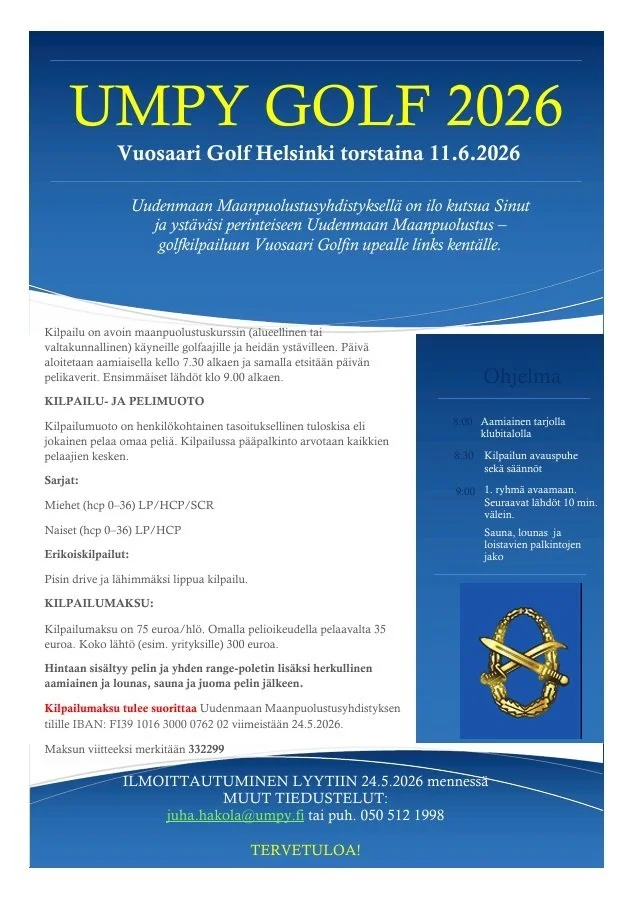 Uudenmaan Maanpuolustusyhdistys ry:n Golfkilpailut Vuosaari Golf -kentällä 11.6.2026