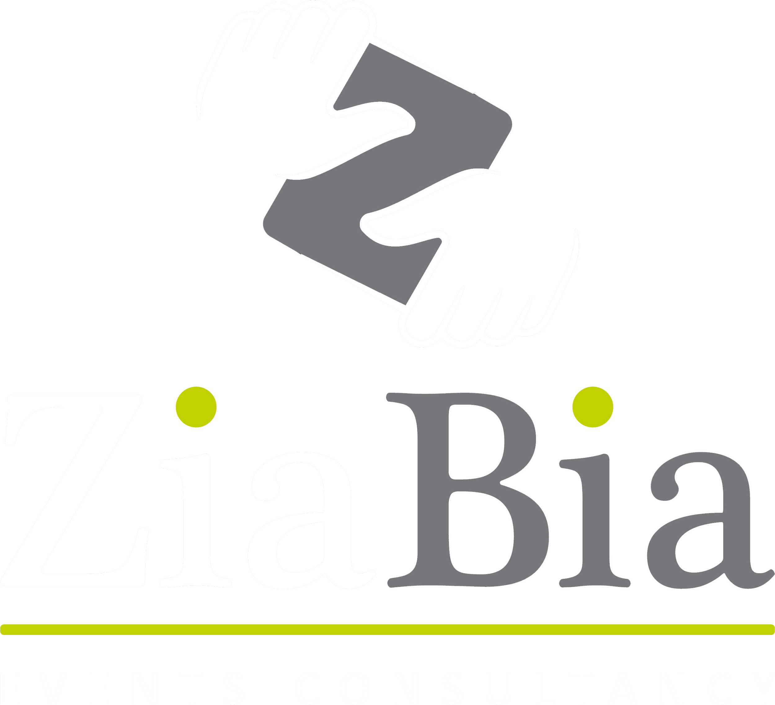 Zia Bia Events Consultancy logo featuring two hands shaking above the company name with green dots and a green line.