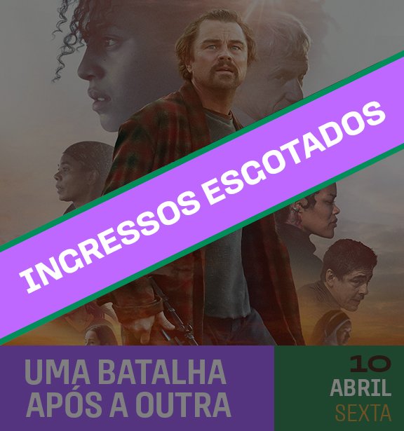 Pôster de filme com vários personagens humanos, incluindo uma mulher com cabelo cacheado, um homem com cabelo curto e uma mulher com cabelo preso, com o texto "Ingressos Esgotados" em destaque.