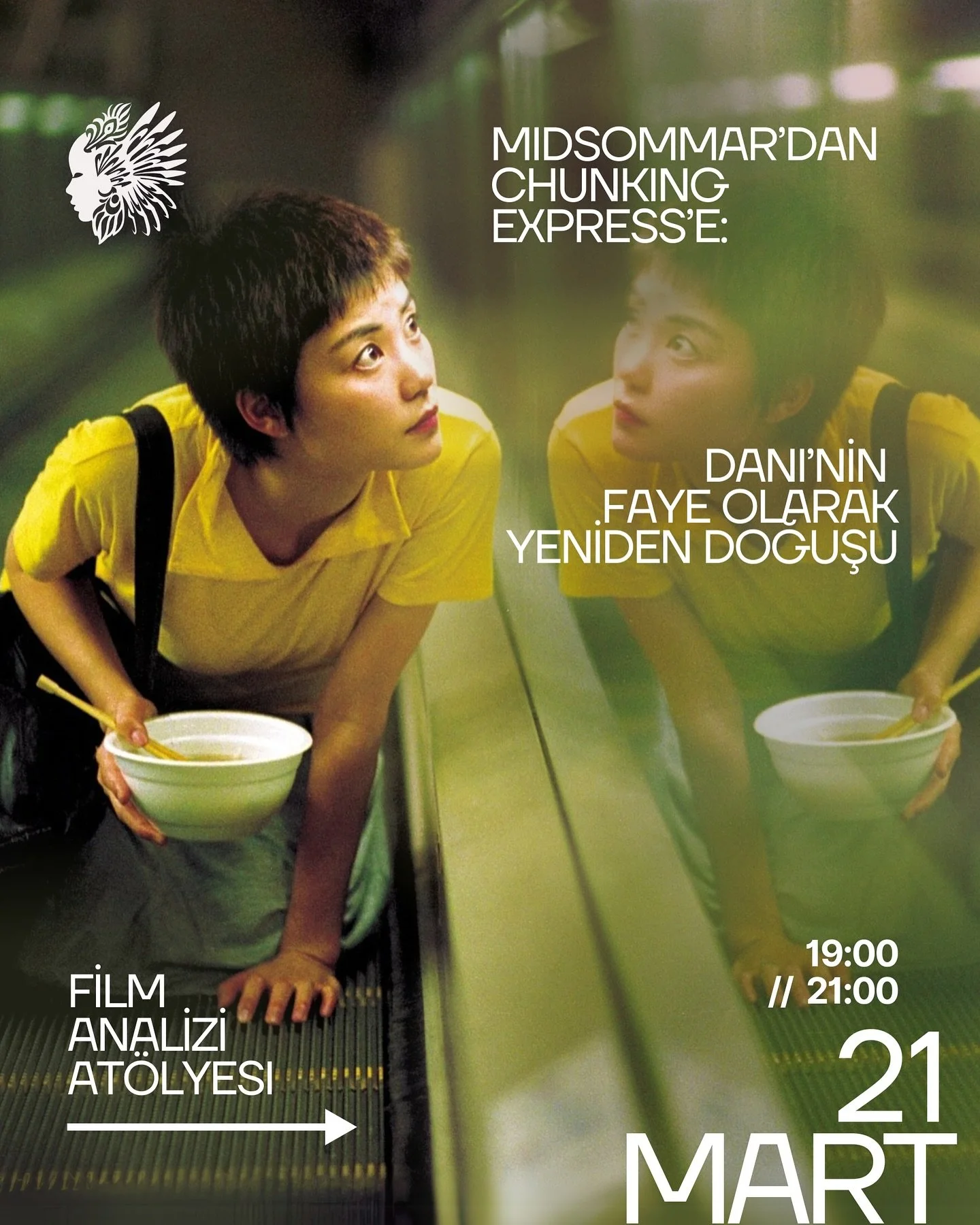 At&ouml;lye serimizin ikinci filmi: Chunking Express 

Midsommar Film Analizi At&ouml;lyemizin ardından, bu hafta Wong Kar-wai sinemasına platonik aşk kavramı ve aidiyet &uuml;zerine konuşmak i&ccedil;in dalış yapıyoruz! 

📅 Tarih: 21 Mart, Cuma
⏰19