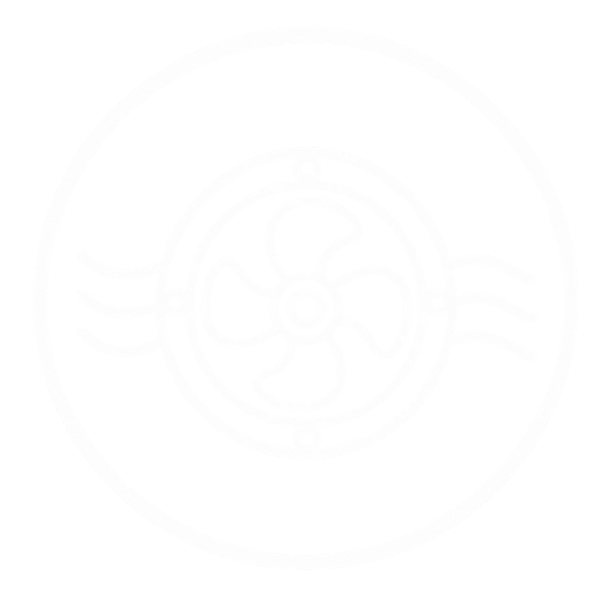 A white, intricate, circular pattern resembling a labyrinth or maze, set against a black background.