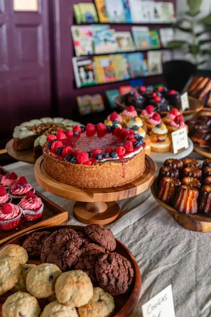 Seasonal berry cheesecake and pastries displayed at Dilekerei pop-up bakery event