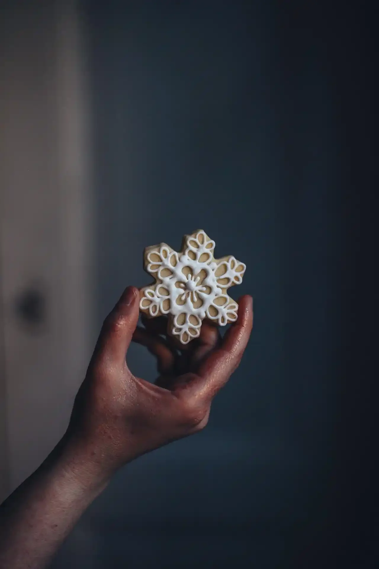 hand holding single christmas cookie