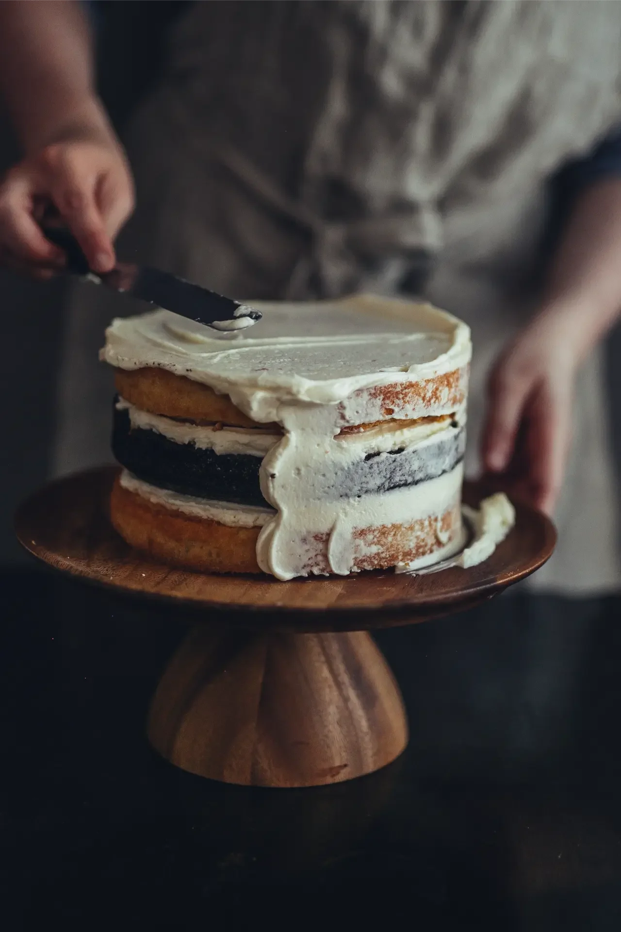 Handmade tahini cake with rustic cream finish