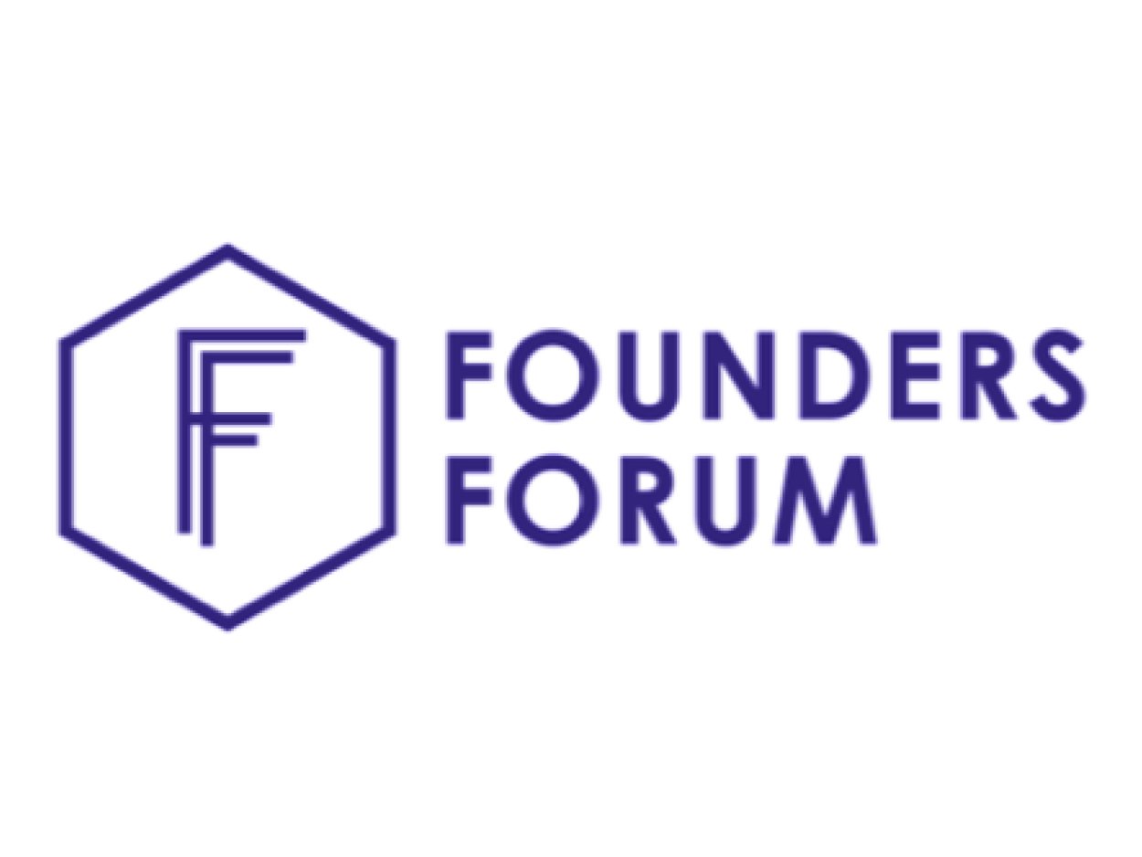 Logo of Founders Forum featuring a hexagon with an intertwined 'F' and text 'FOUNDERS FORUM' beside it, all in purple.