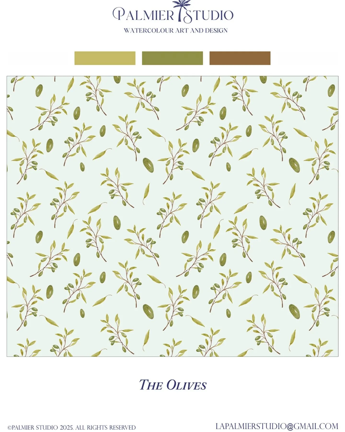 Olive tree brunches pattern. 

#watercolourolivebranch #surfacepatterndesigncommunity #patterndesign #watercolourpatterns