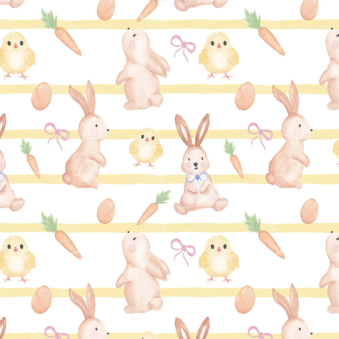 Bunnies and chicks!! Easter themed pattern.

#patterndesign #surfacepatterndesign #watercoloureaster #watercolourbunnies #watercolor
#artlicensing