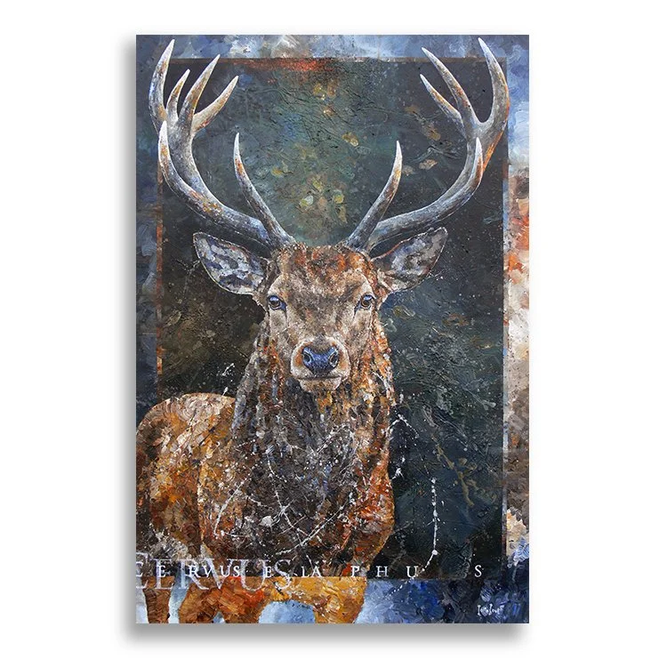 Edelhert, 80x120 cm, acryl (met zand) op linnen (TE KOOP: € 2800,-)