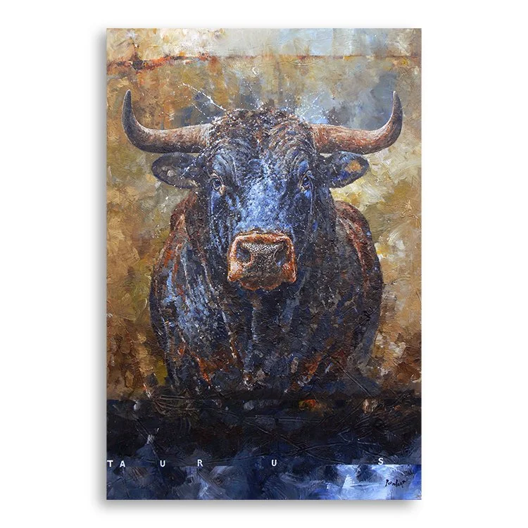 Stier, 80X120 cm, acryl (met zand) op linnen (TE KOOP: € 2800,-)