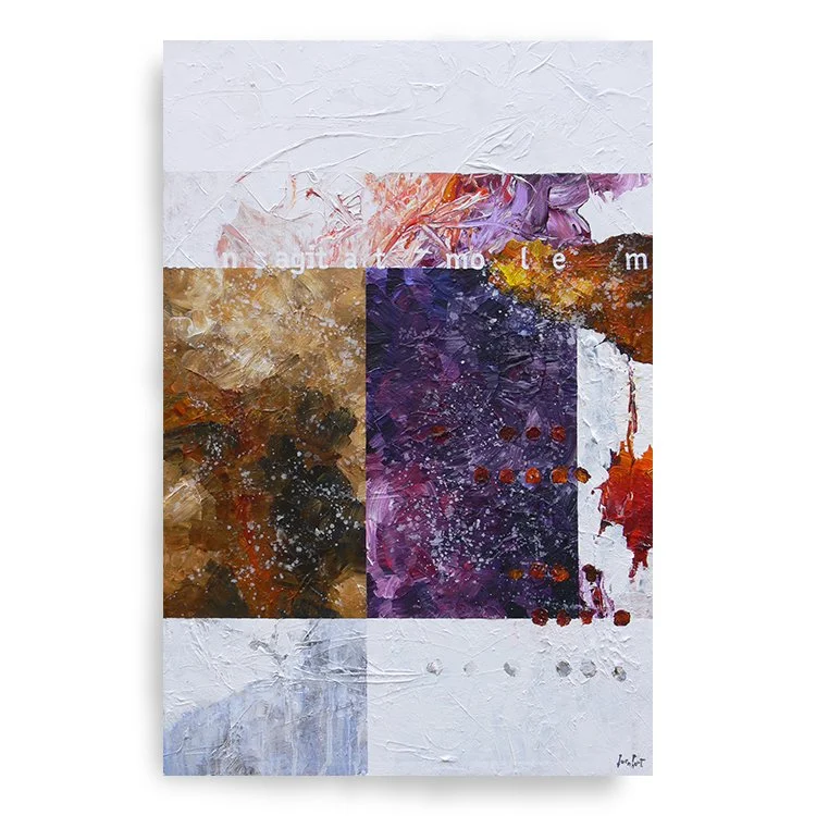 'Mens agitat molem' (Geest beweegt de materie'), 80x120 cm, acryl op linnen. Tekst uit Aeneis 6, 727, Vergilius. (TE KOOP € 2800,-)