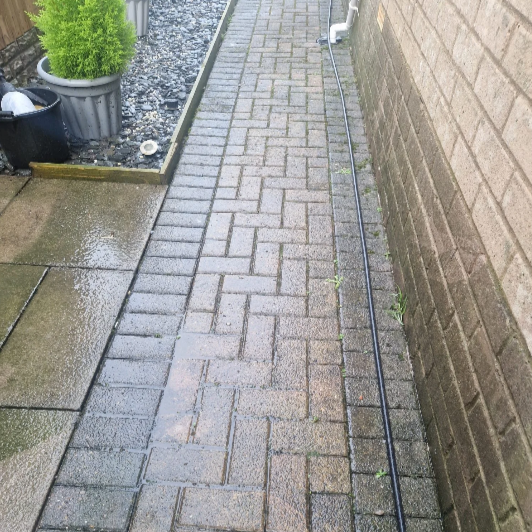 An example of our high powered pressure washer on this customer's path.