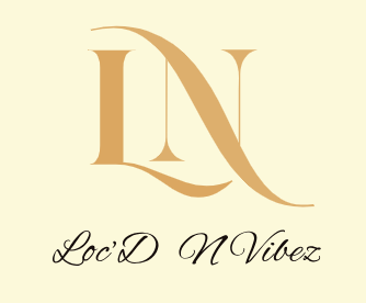 Stylized letters "LN" in gold with cursive text "Loc'D N Vibez" below on a light background.