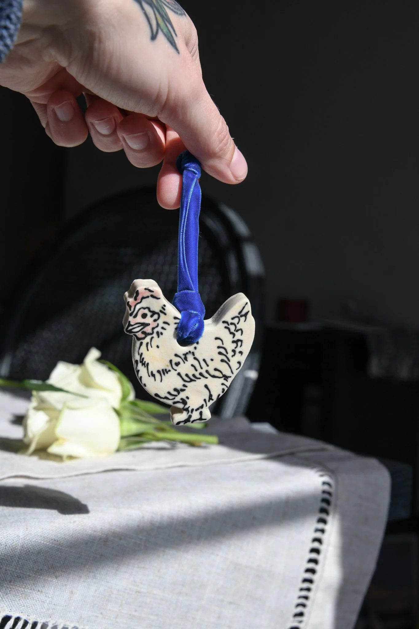 Tiny Black and Red Chicken Ornament.jpg