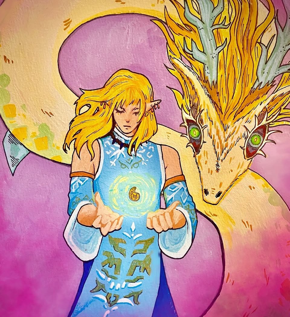 Link and Zelda; Pen, watercolor, and marker