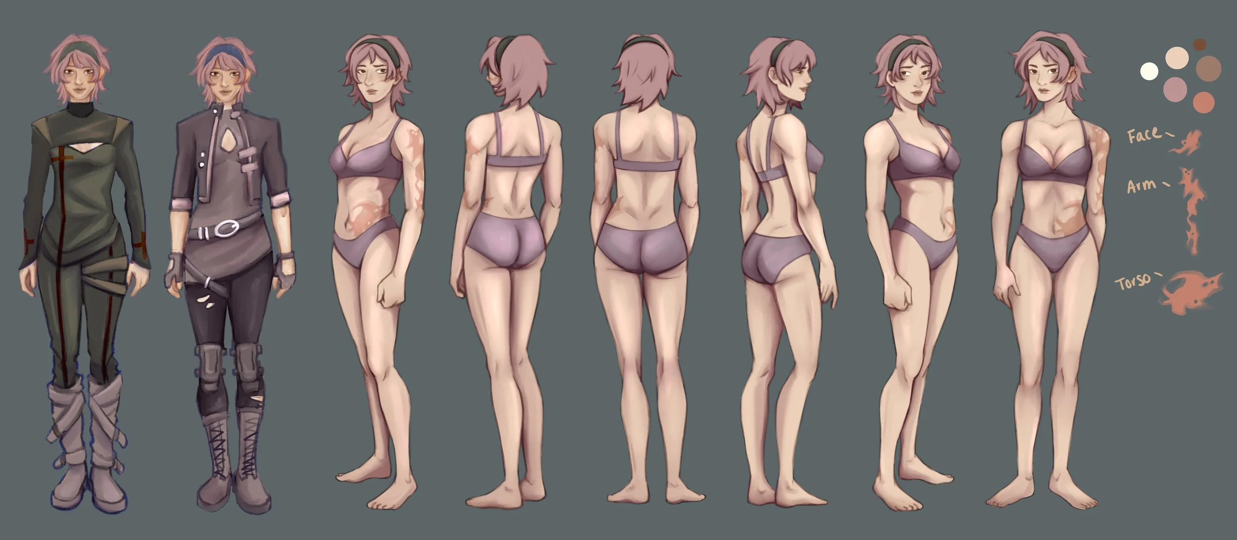 Anatomy turnaround- focus on scar placement for continuity.