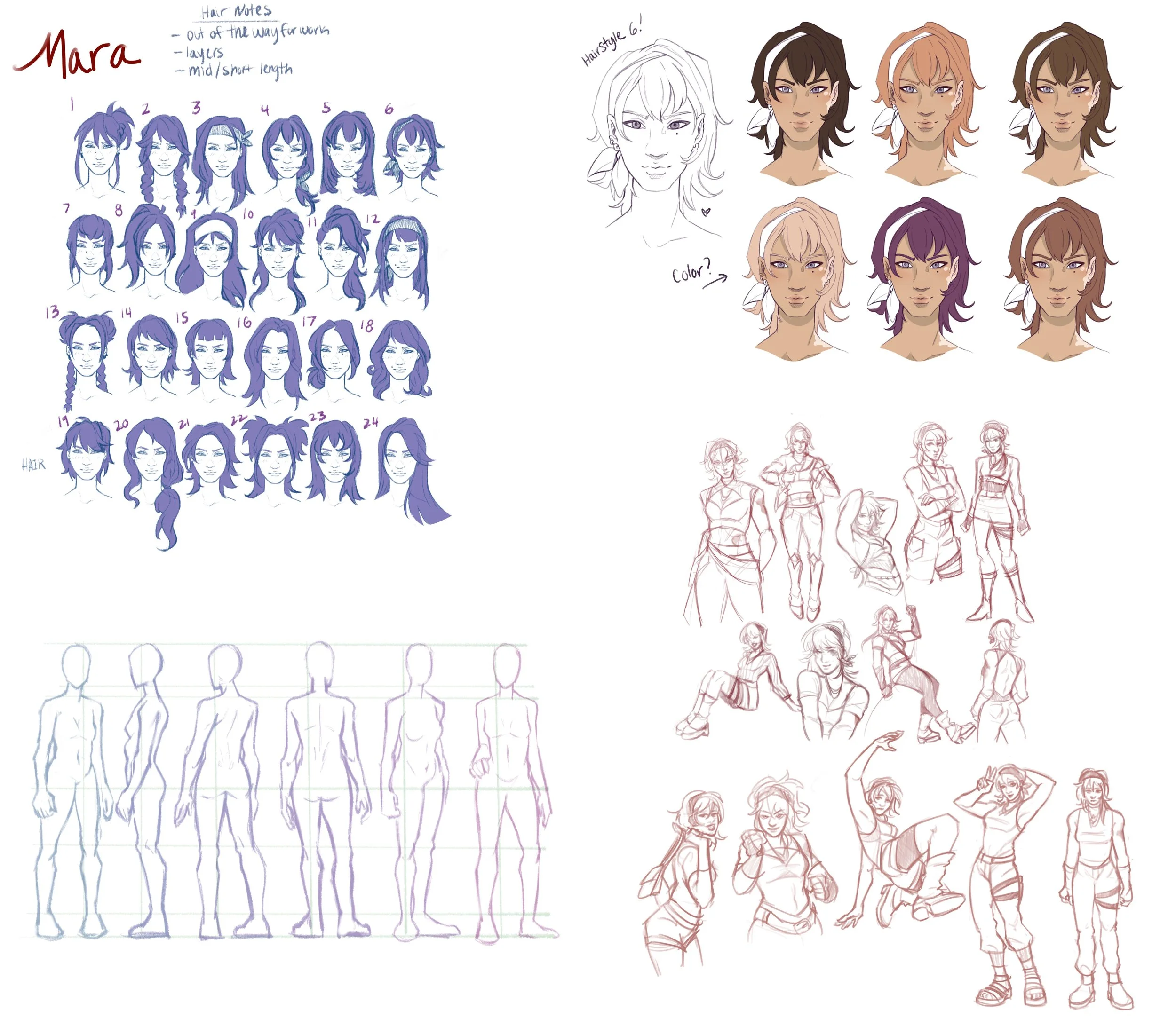 More exploration focusing on hairstyle and color.