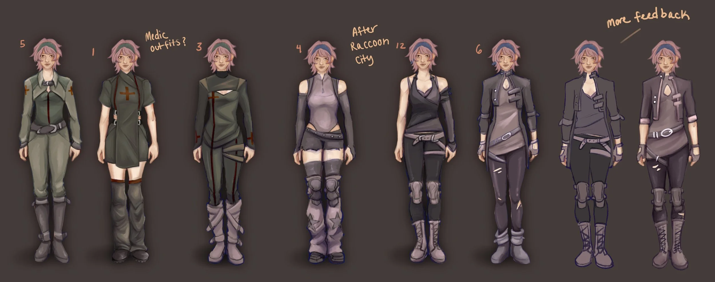 More outfit explorations after feedback.