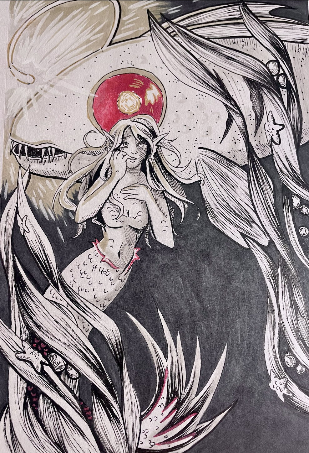 lurking in the deep; Pen and marker