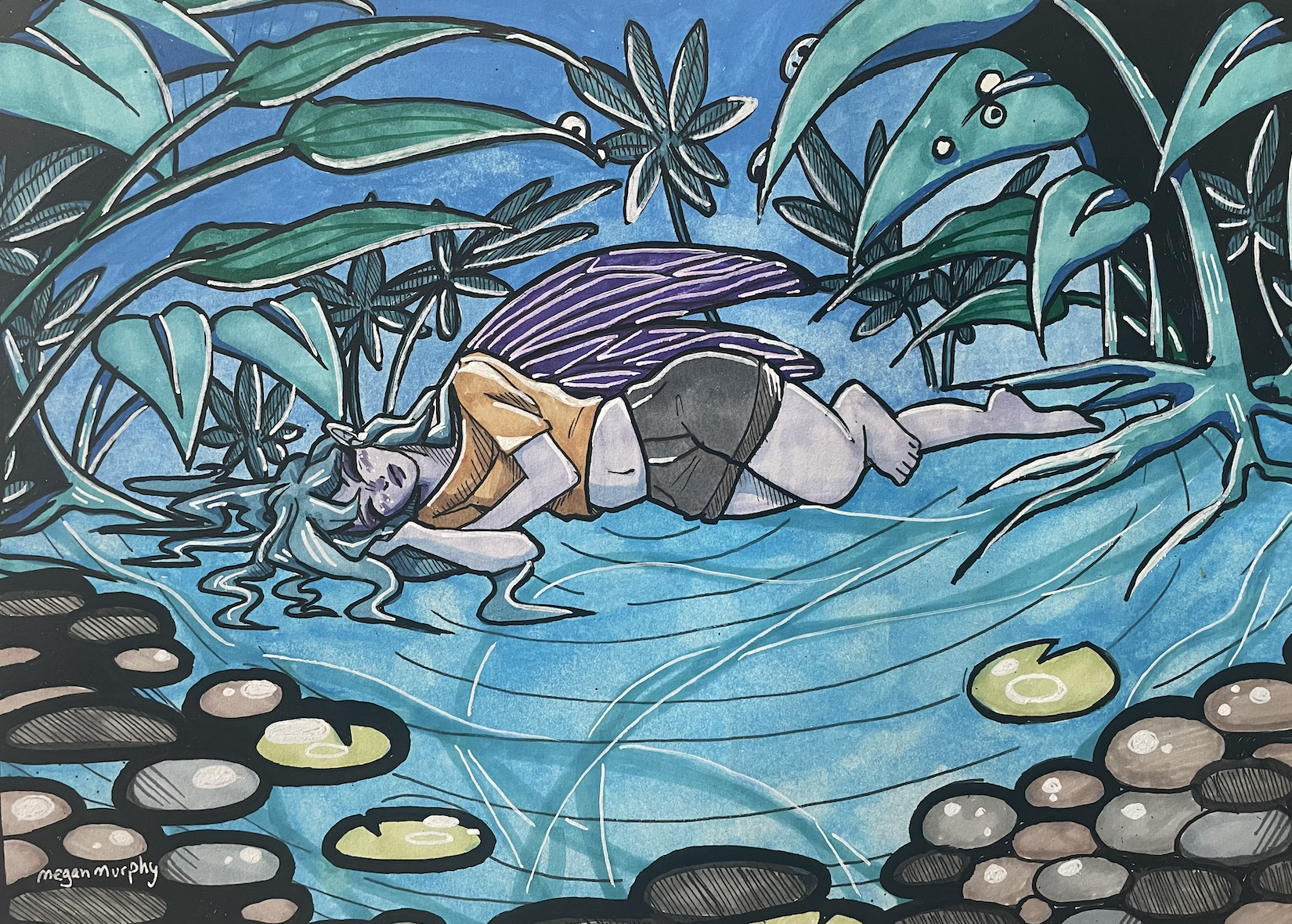 Fairy nap; Pen, marker, and watercolor