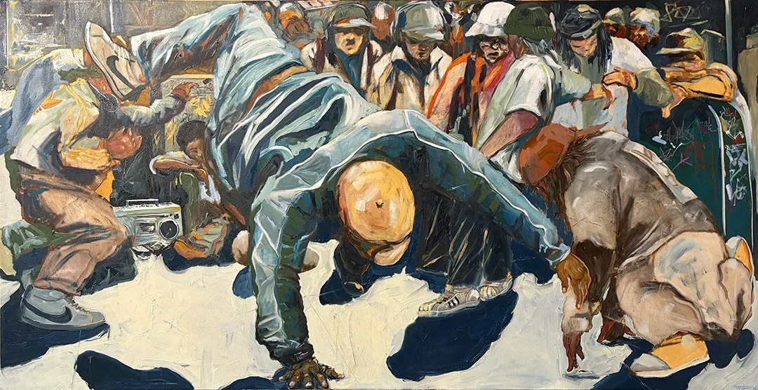 Our feet aren’t tired yet. 
Oil on canvas, 37 1/4 x 72 3/4 in., 2026