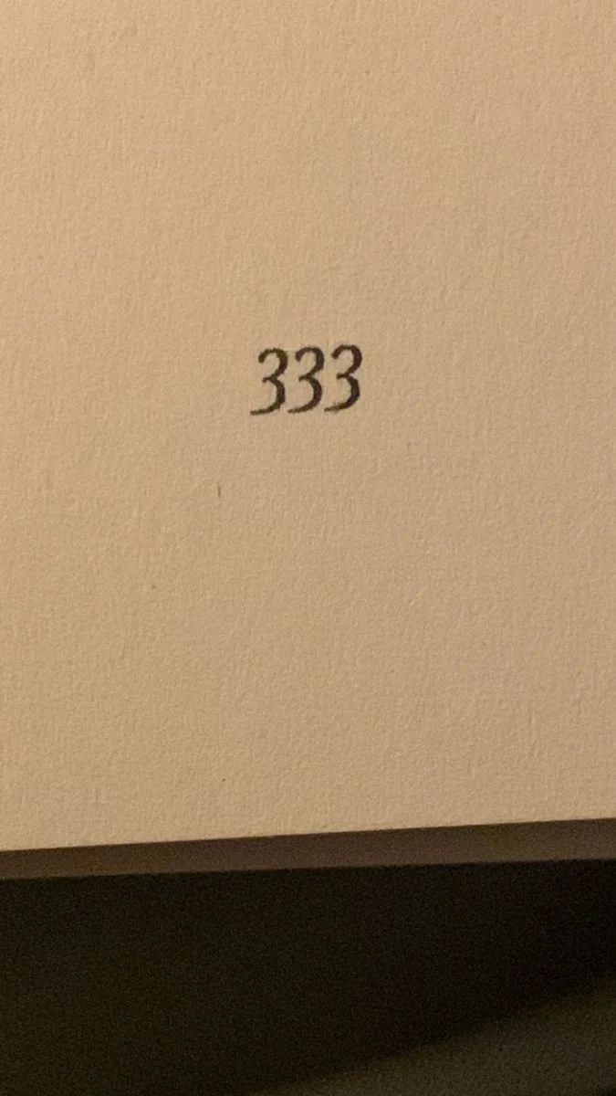 Numéro 333 inscrit sur une surface beige.