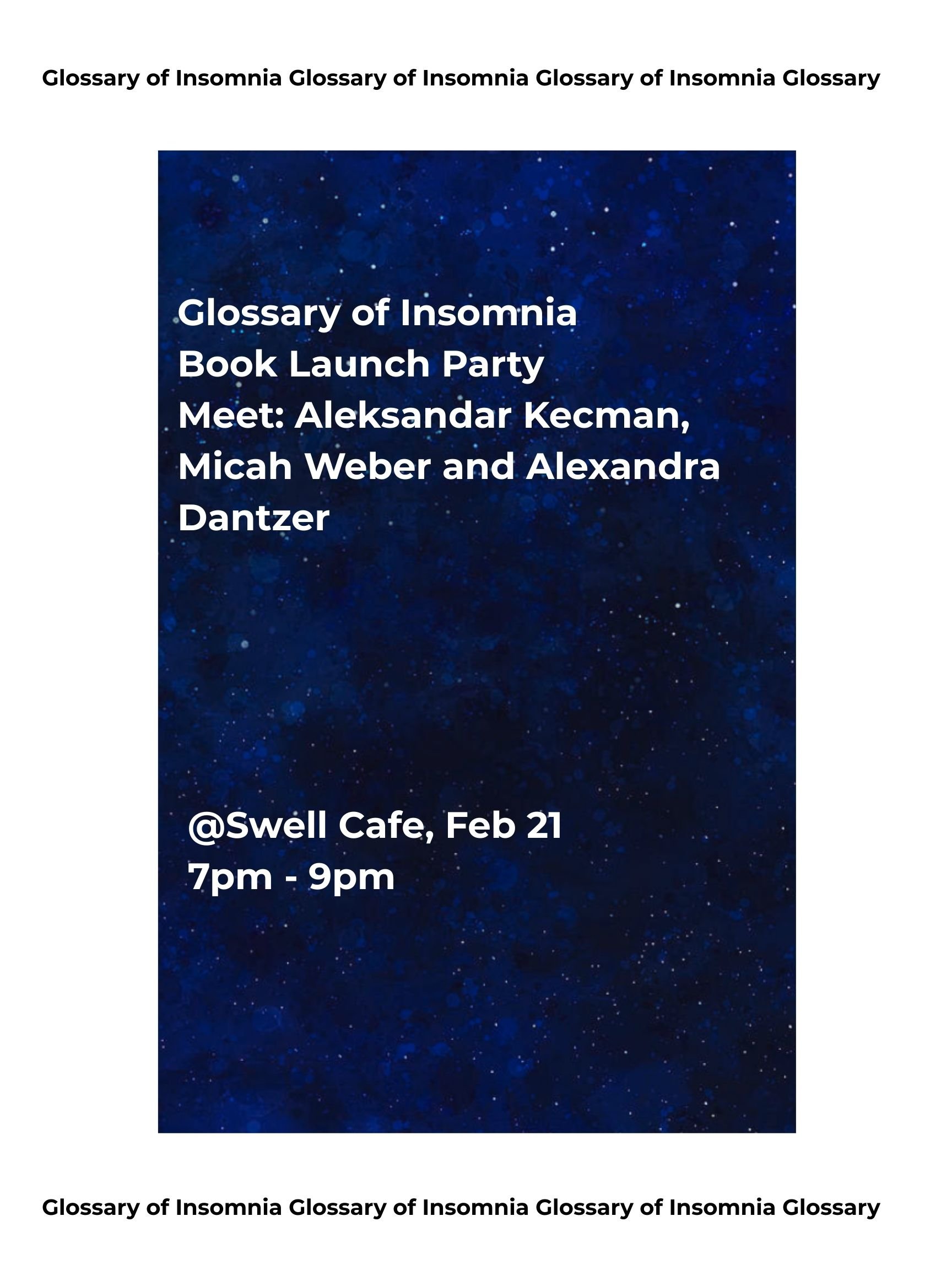 Glossary of Insomnia - Book Launch Party