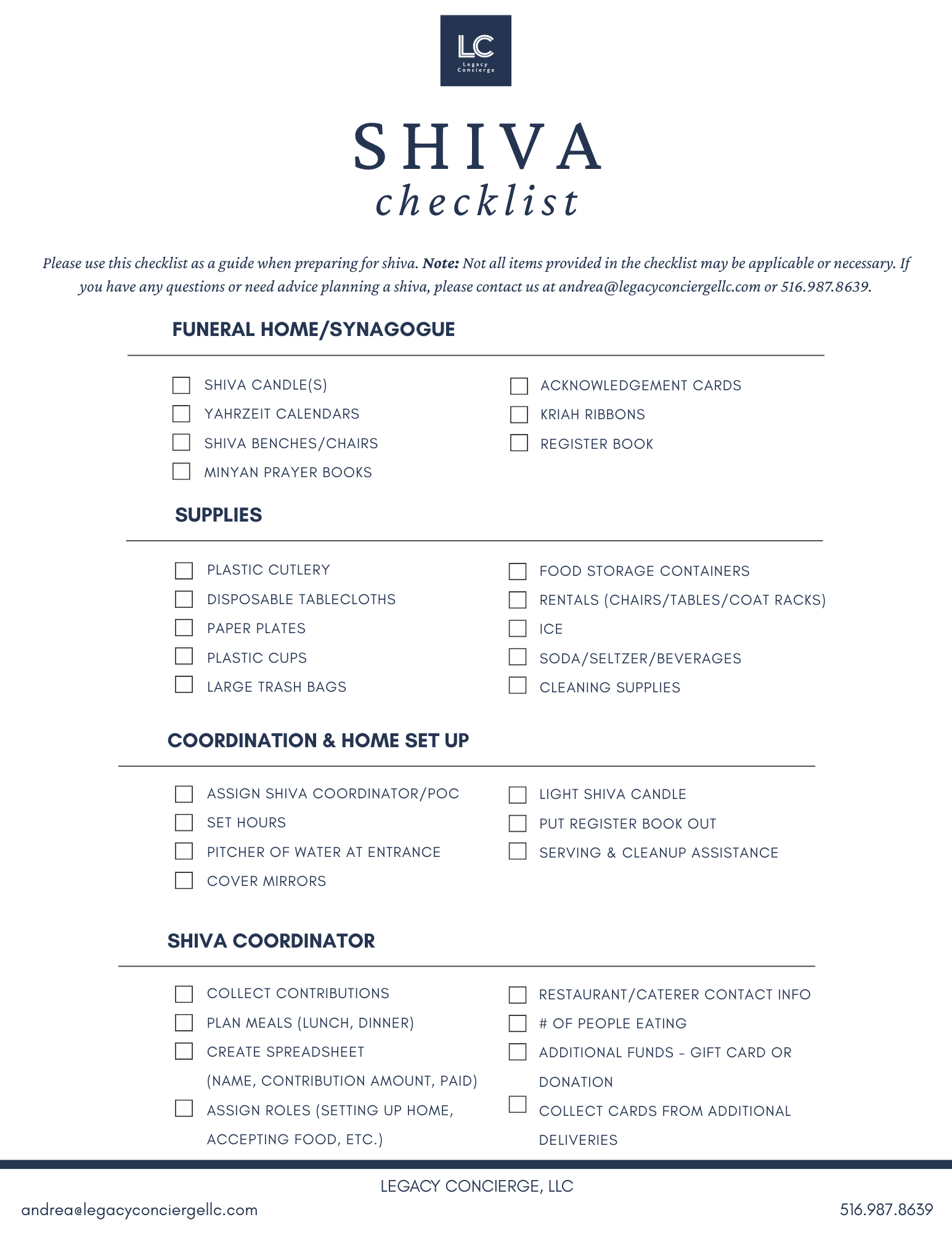 Shiva Checklist
