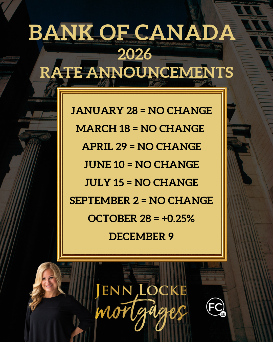 BoC Rate Announcement                           Oct 28, 2026