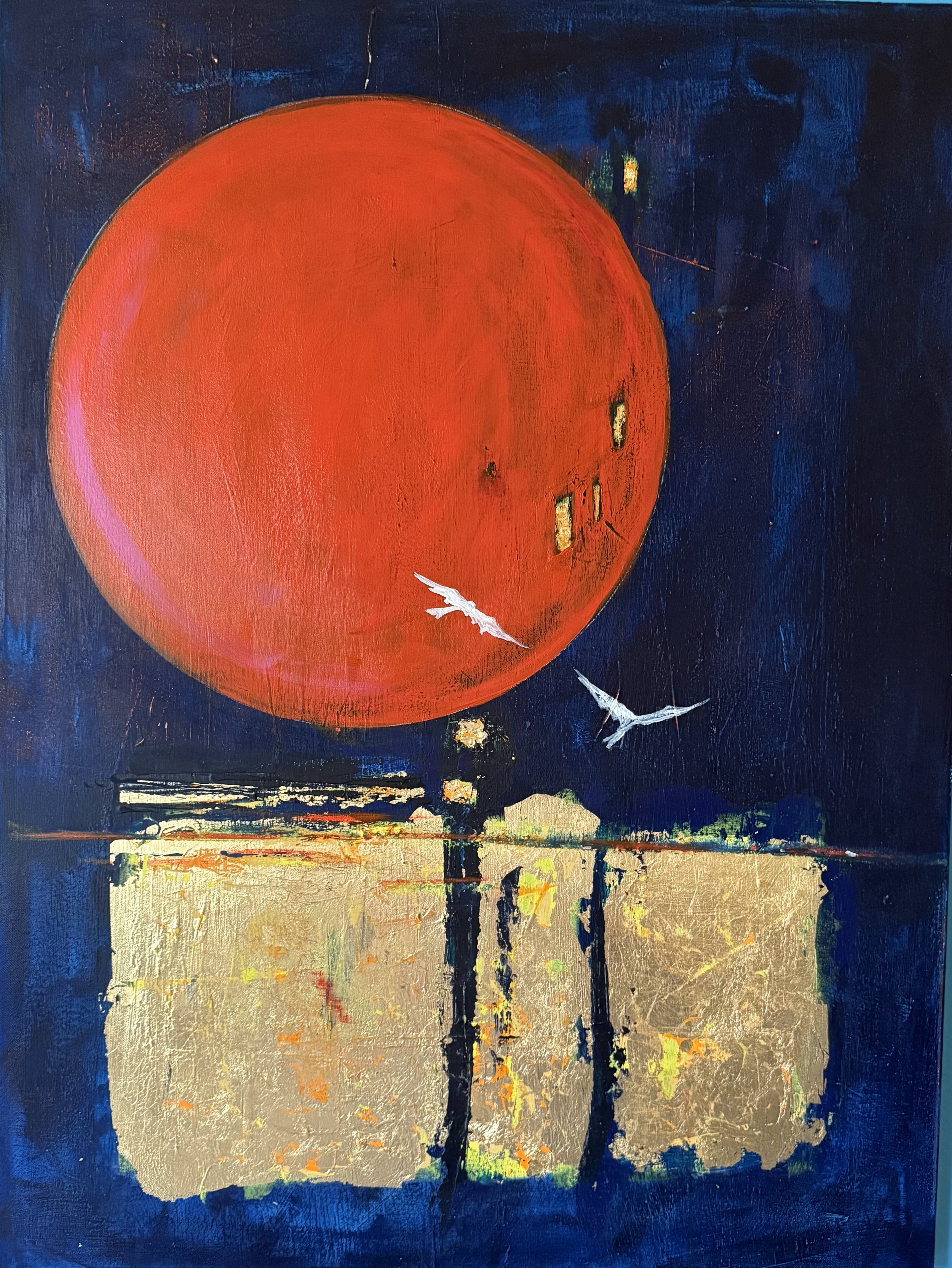 “Genesis” – Based on Genesis 1:20–22. 36"x40", Mixed media, $1000
