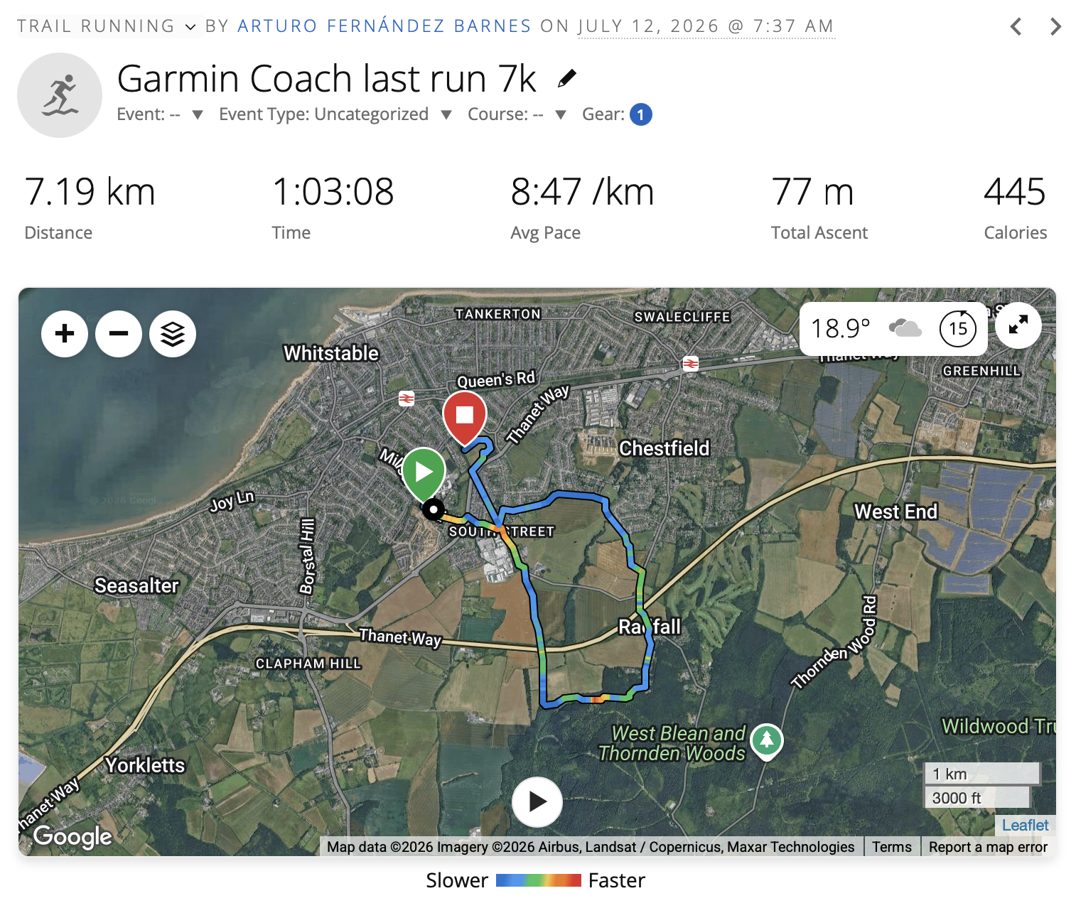 Garmin Coach last run 7k