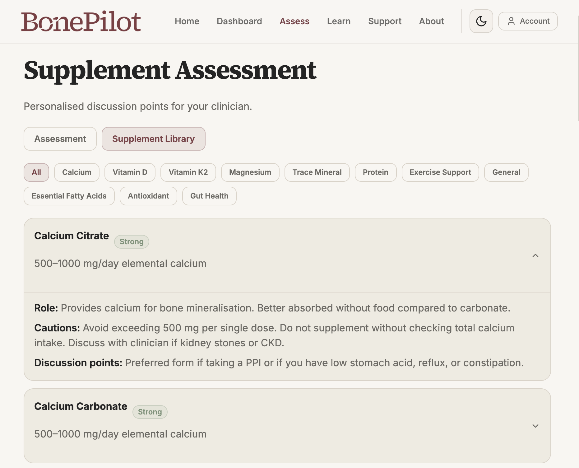 Supplement Assessment