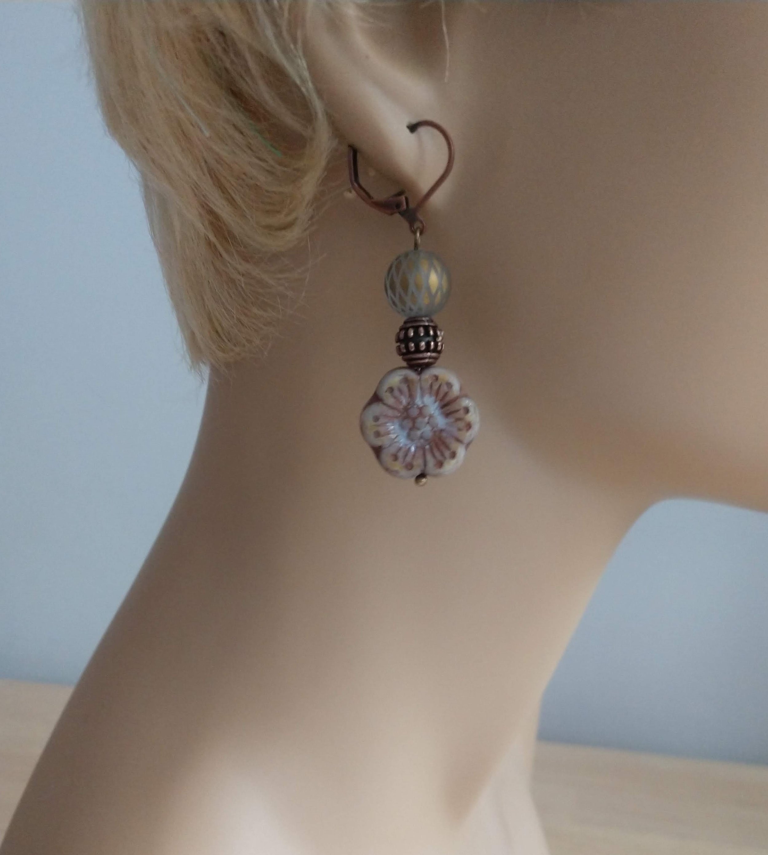 Czech Glass Flower Drop Earrings