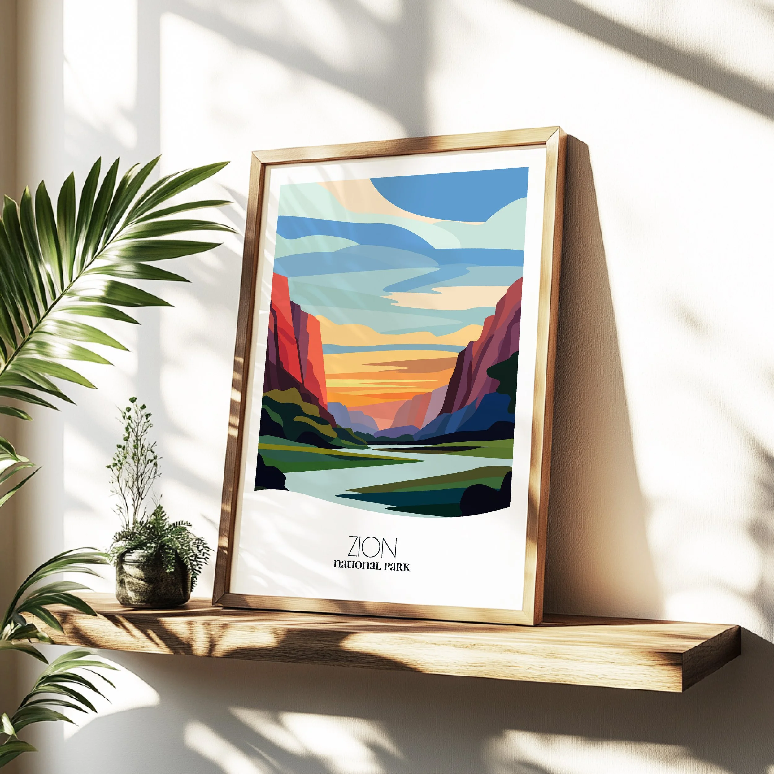 Minimalist travel poster of Zion  with clean modern design for travelers.