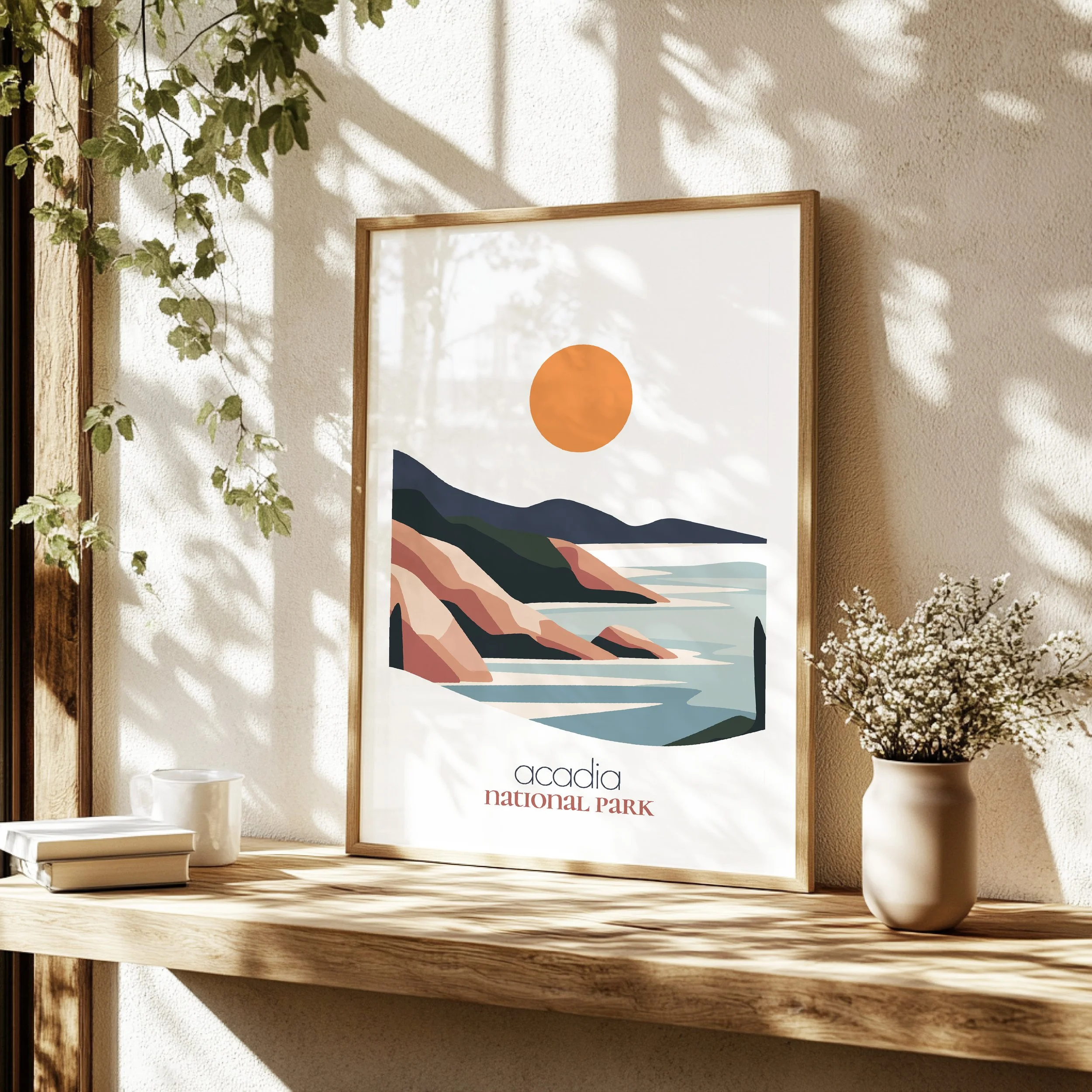 Detailed view of Acadia travel print - minimalist flat abstract print quality